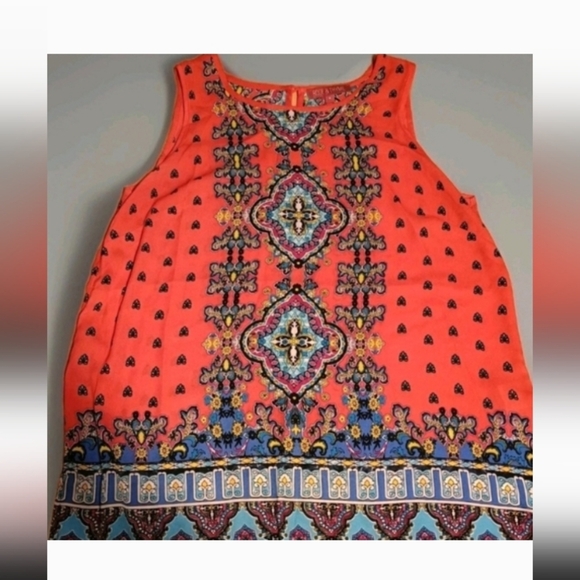 Rose & Thyme Colorful Sleeveless Top Medium Boho Festival Artsy Pink Blue - Picture 2 of 3
